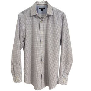 Banana Republic Men's MEDIUM Checkered Dress Shirt Non-Iron Slim Fit Blue white